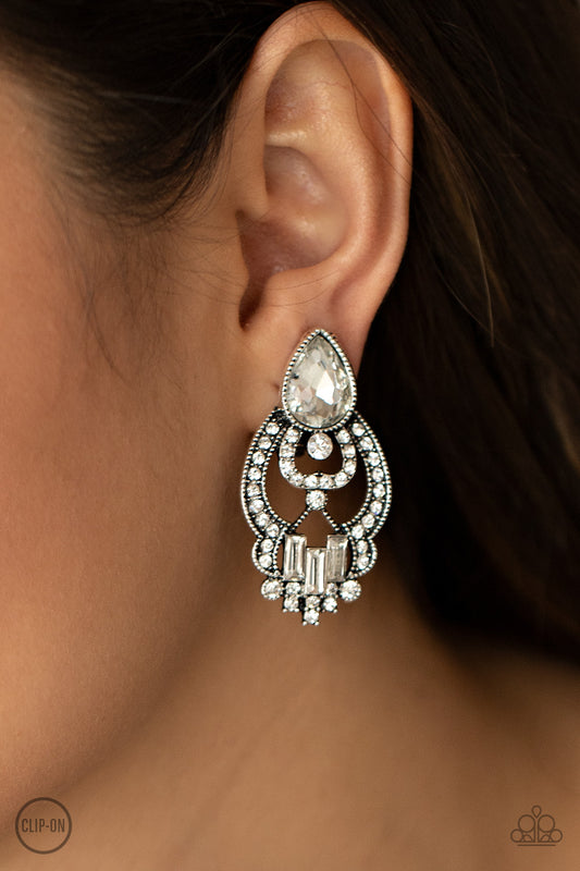Glamour Gauntlet - white - Paparazzi CLIP ON earrings