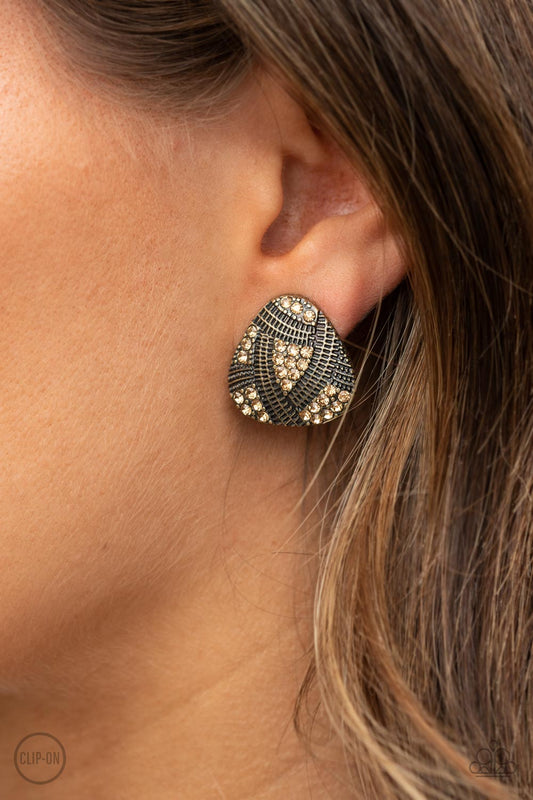 Gorgeously Galleria - brass - Paparazzi CLIP ON earrings